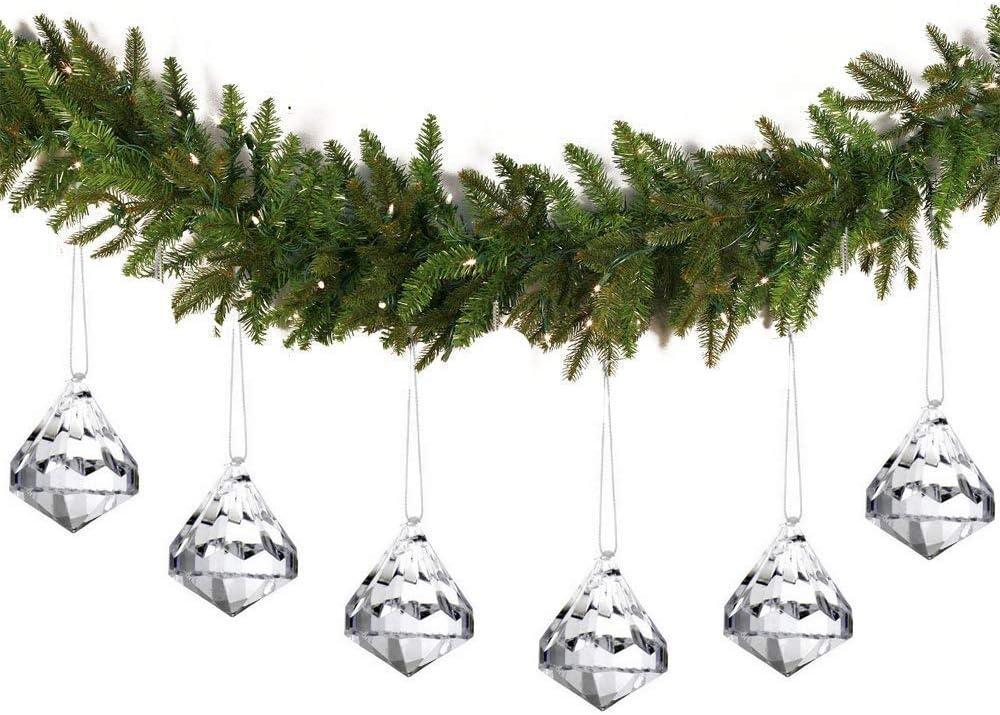 HOHIYA 24pc Crystal Ornaments Christmas Tree Diamond Decorations Balls Clearance Hanging Crystals for Centerpieces Acrylic Gem Beads Taiwan Made Clear Color
