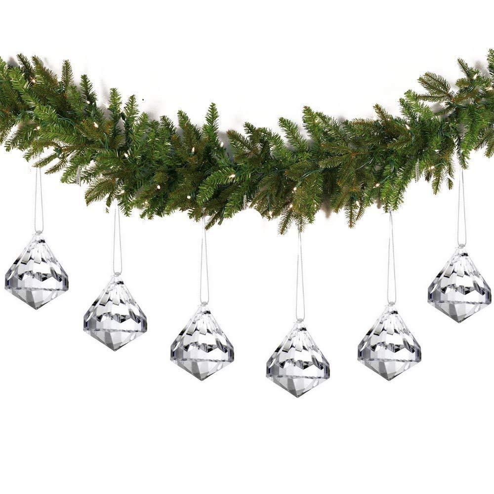 HOHIYA 24pc Crystal Ornaments Christmas Tree Diamond Decorations Balls Clearance Hanging Crystals for Centerpieces Acrylic Gem Beads Taiwan Made Clear Color