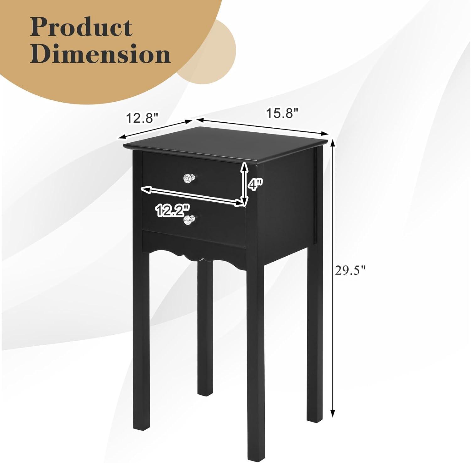 Giantex 2 Pcs End Table w/ 2 Drawers Side Table Nightstand Multi-Purpose Accent Table Living Room Bedroom Home Furniture (2, Black)