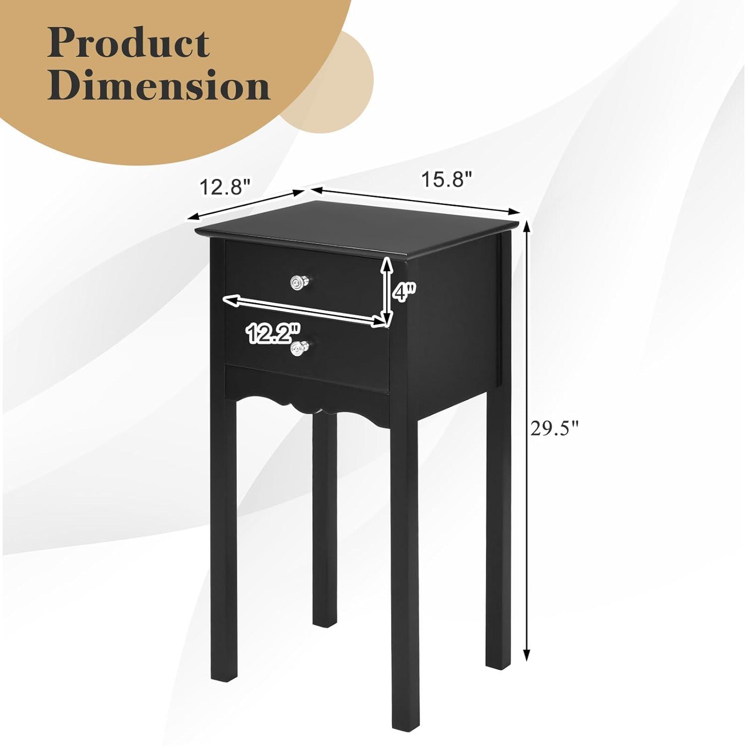 Giantex 2 Pcs End Table w/ 2 Drawers Side Table Nightstand Multi-Purpose Accent Table Living Room Bedroom Home Furniture (2, Black)