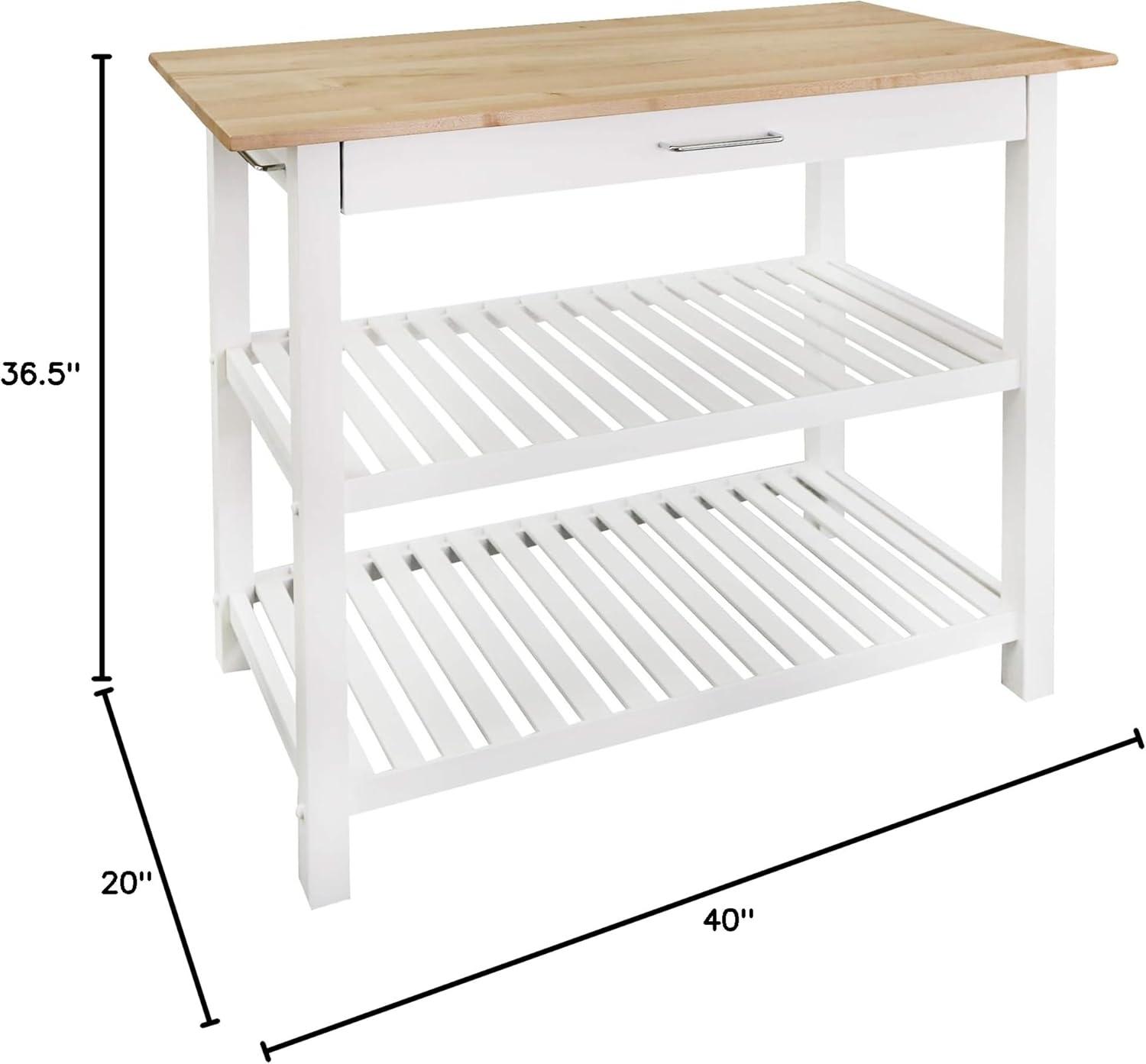 Casual Home Kitchen Island Bar Station with Hardwood Counter and Storage, White