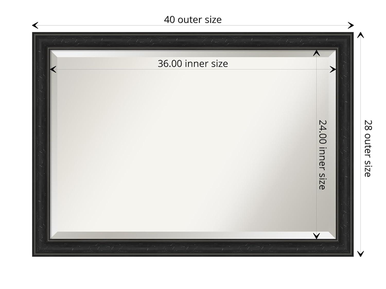 Amanti Art Beveled Bathroom Wall Mirror - Shipwreck Black Narrow Frame Outer Size: 40 x 28 in