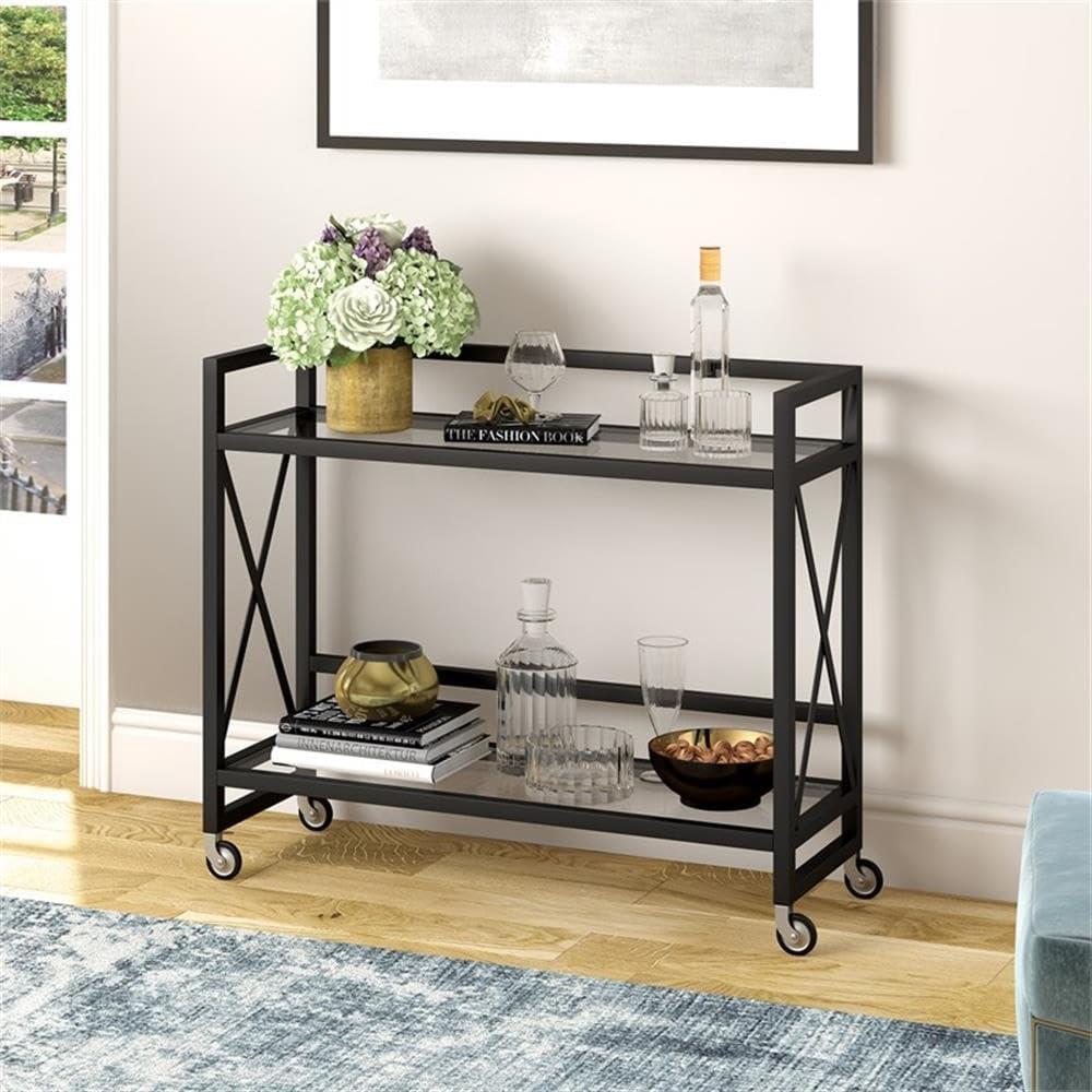 Evelyn&Zoe 38" Blackened Bronze Metal/Glass Bar Cart