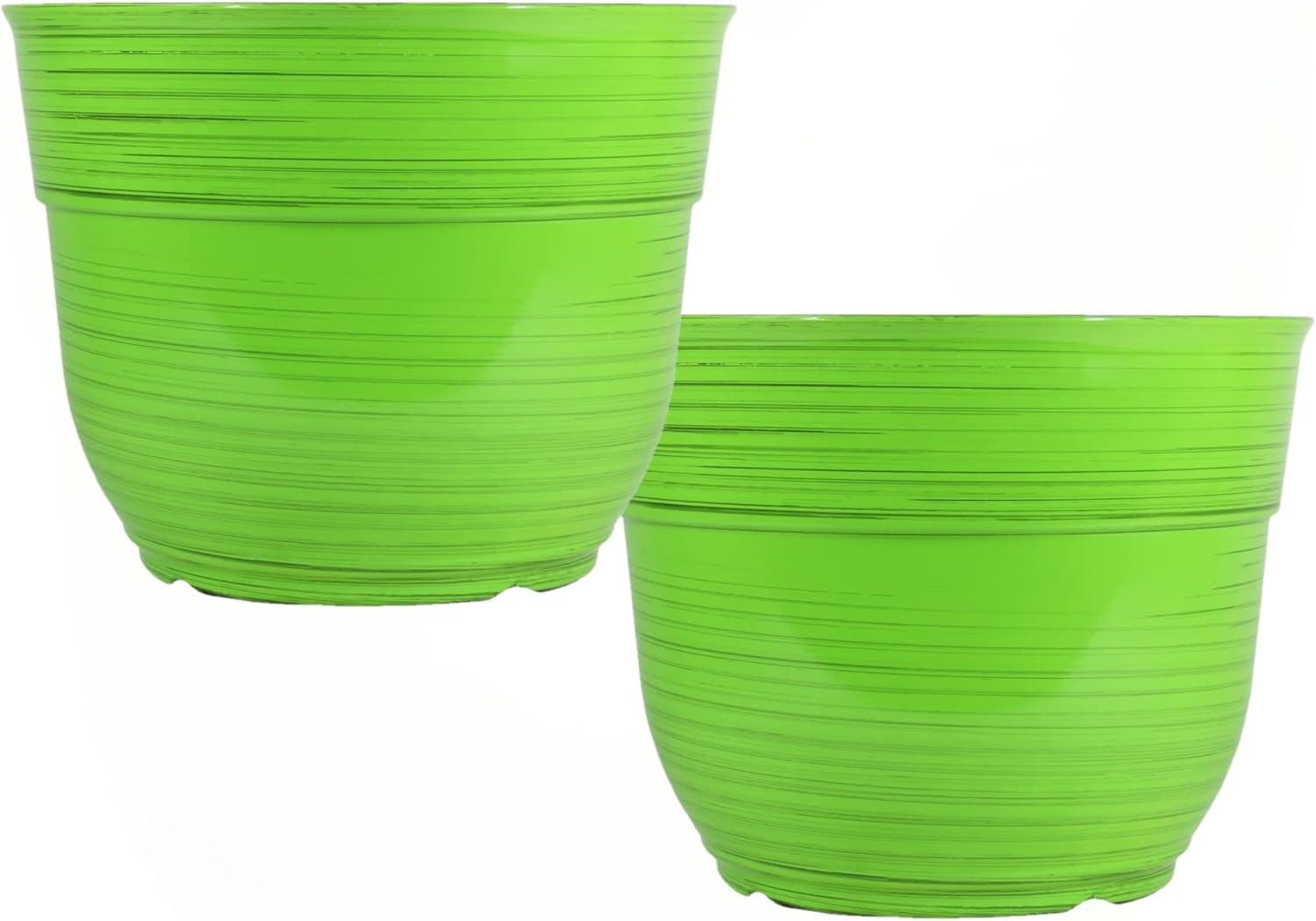 Garden Elements Indoor/Outdoor Glazed Brushed Happy Plastic Planter, Large, Bright Green, 15"