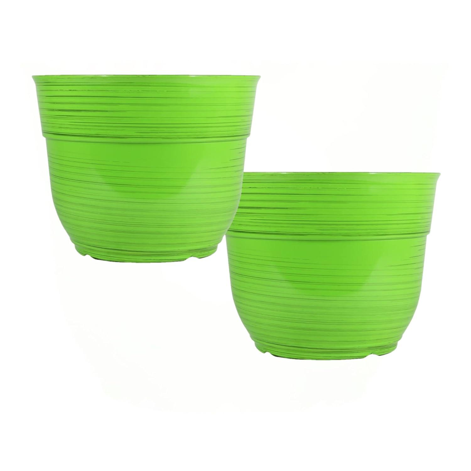 Garden Elements Indoor/Outdoor Glazed Brushed Happy Plastic Planter, Large, Bright Green, 15"
