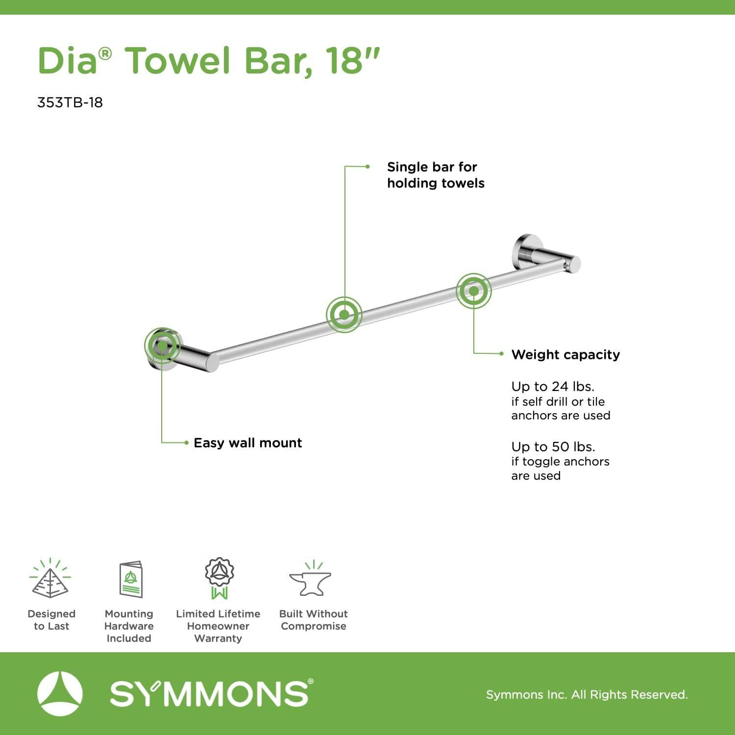 Dia 4 Piece Bath Hardware Set with Toilet Paper Holder, Robe Hook, Towel Ring, 18 in. Towel Bar