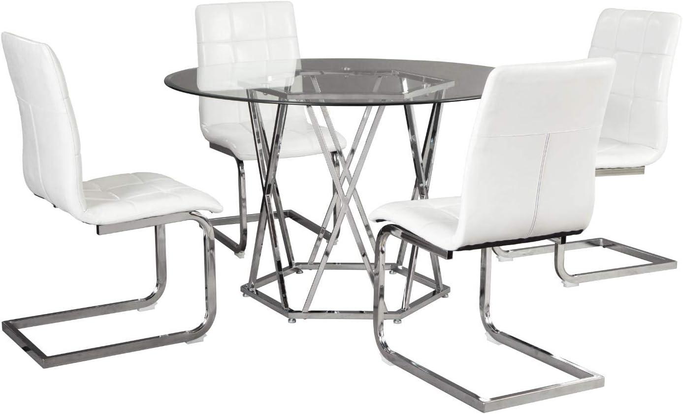 Signature Design by Ashley Madanere Round Dining Room Table Chrome: 4-Seat Glass Top, Pedestal Base, 47" Width