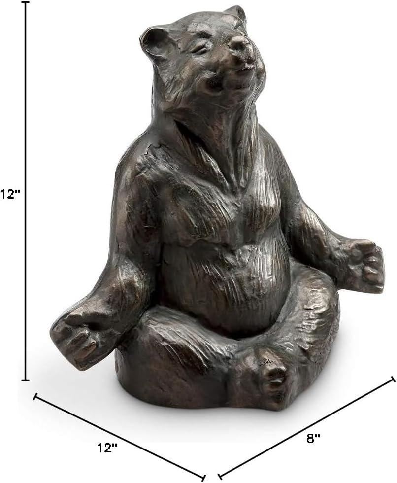 Antiqued Brown Aluminum Yoga Bear Garden Sculpture 12 Inches