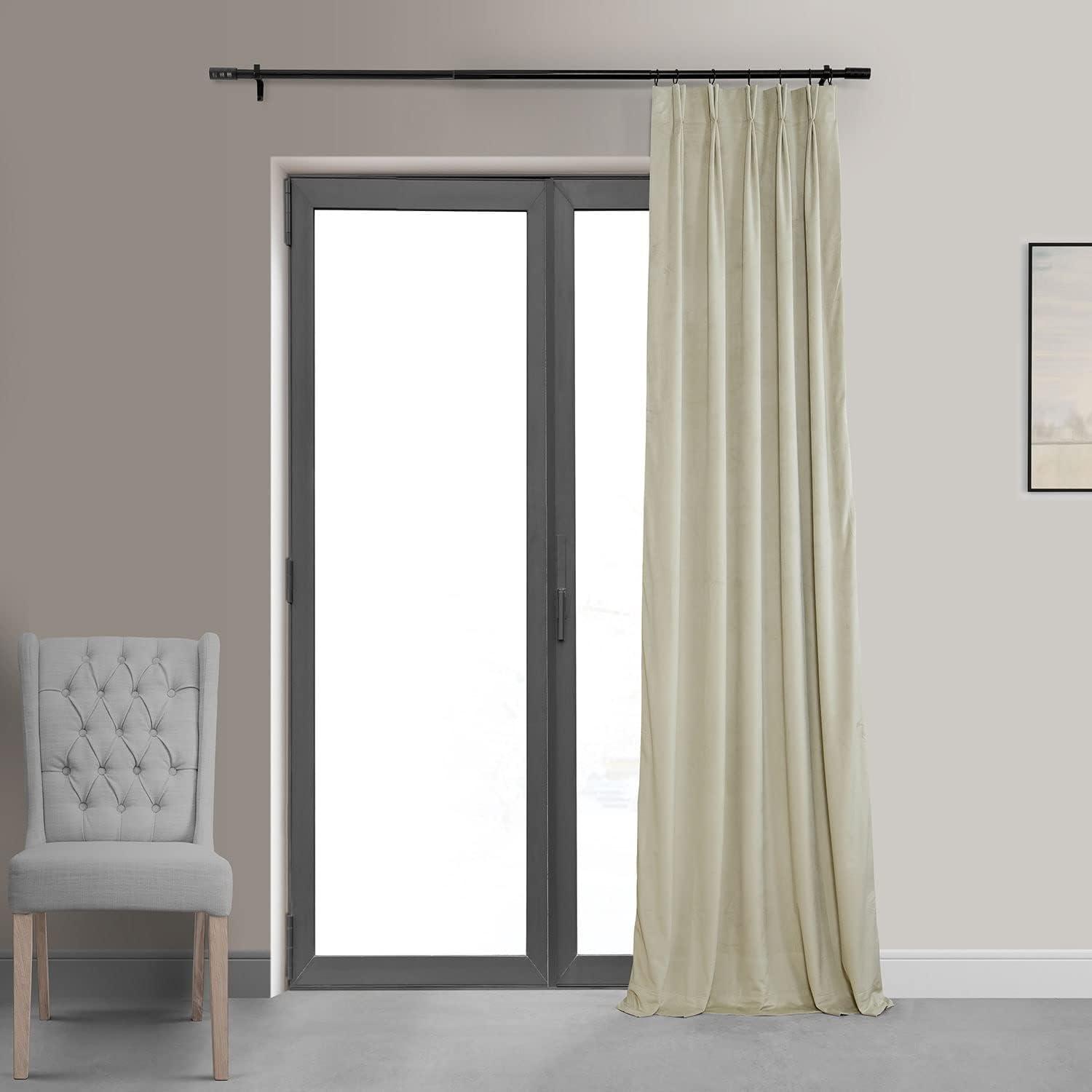 Signature Porcelain White Pleated Blackout Velvet Curtain (1 Panel), Porcelain White, 25W X 120L