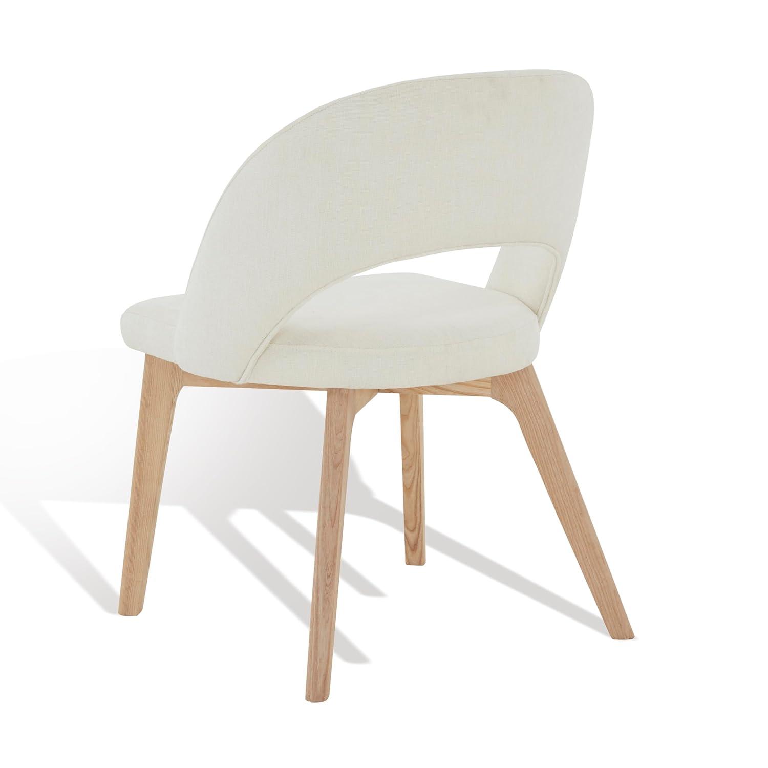 SAFAVIEH Couture Rowland Mid-Century Linen Solid Dining Chair, Ivory/Natural