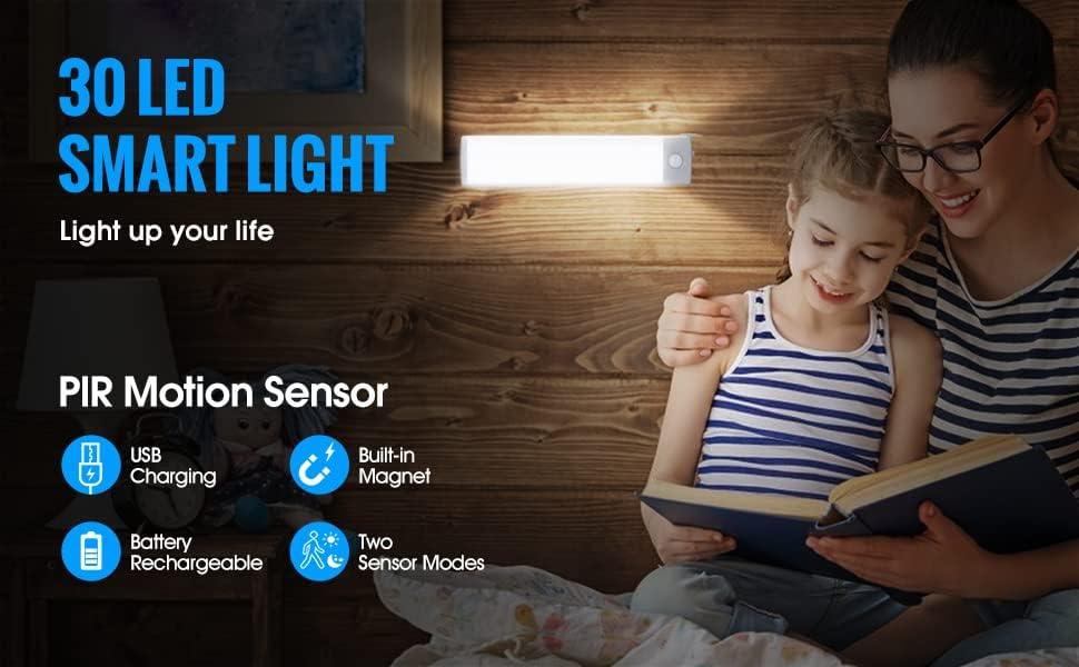 LEPOTEC 2022 30 LED Under Counter Closet Lighting, Pantry Light, LED Motion Sensor Cabinet Light Battery Powered Operated Light 2500mah Rechargeable Wireless Motion Sensor Closet Light