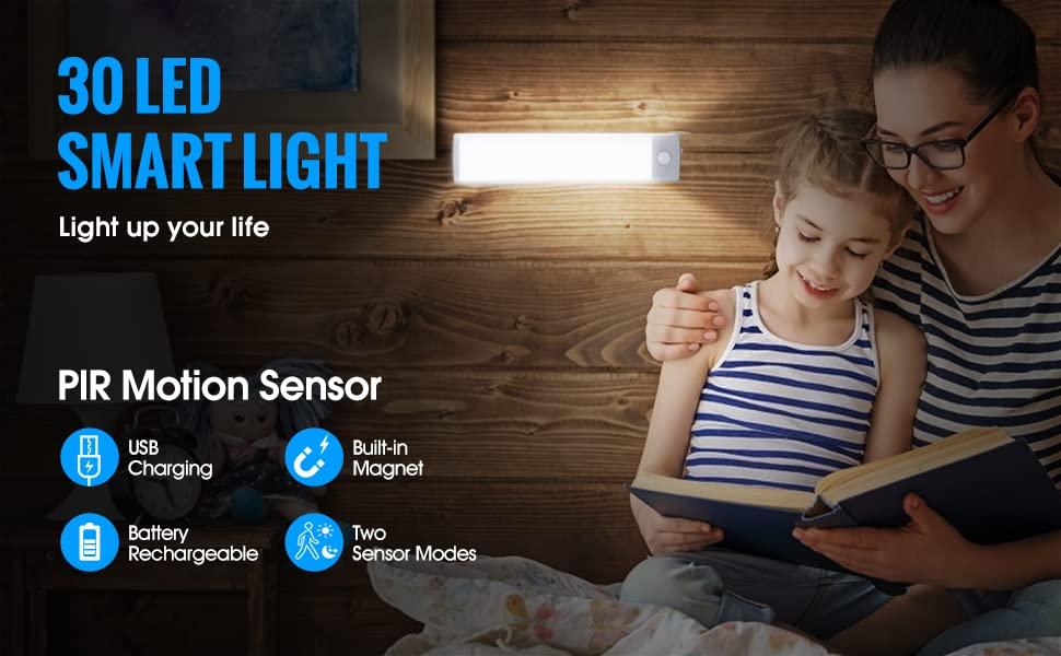 LEPOTEC 2022 30 LED Under Counter Closet Lighting, Pantry Light, LED Motion Sensor Cabinet Light Battery Powered Operated Light 2500mah Rechargeable Wireless Motion Sensor Closet Light