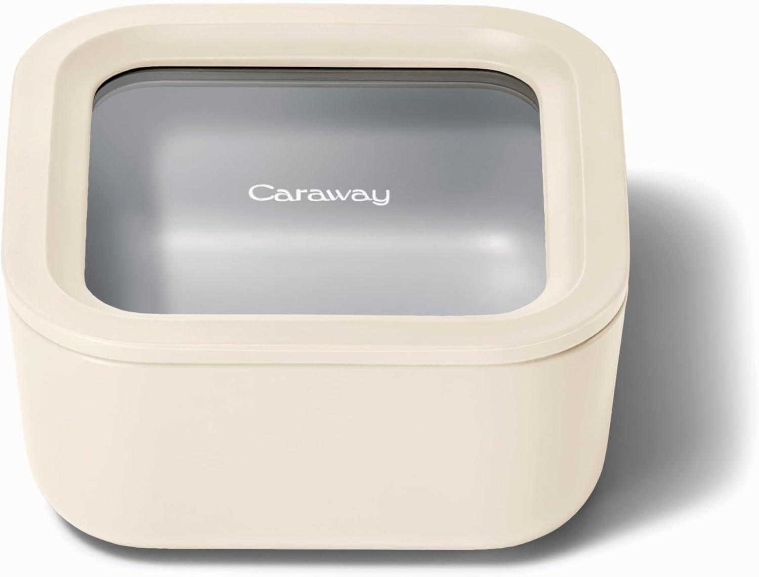Caraway Home Cream 10-Cup Square Glass Food Storage Container with Lid