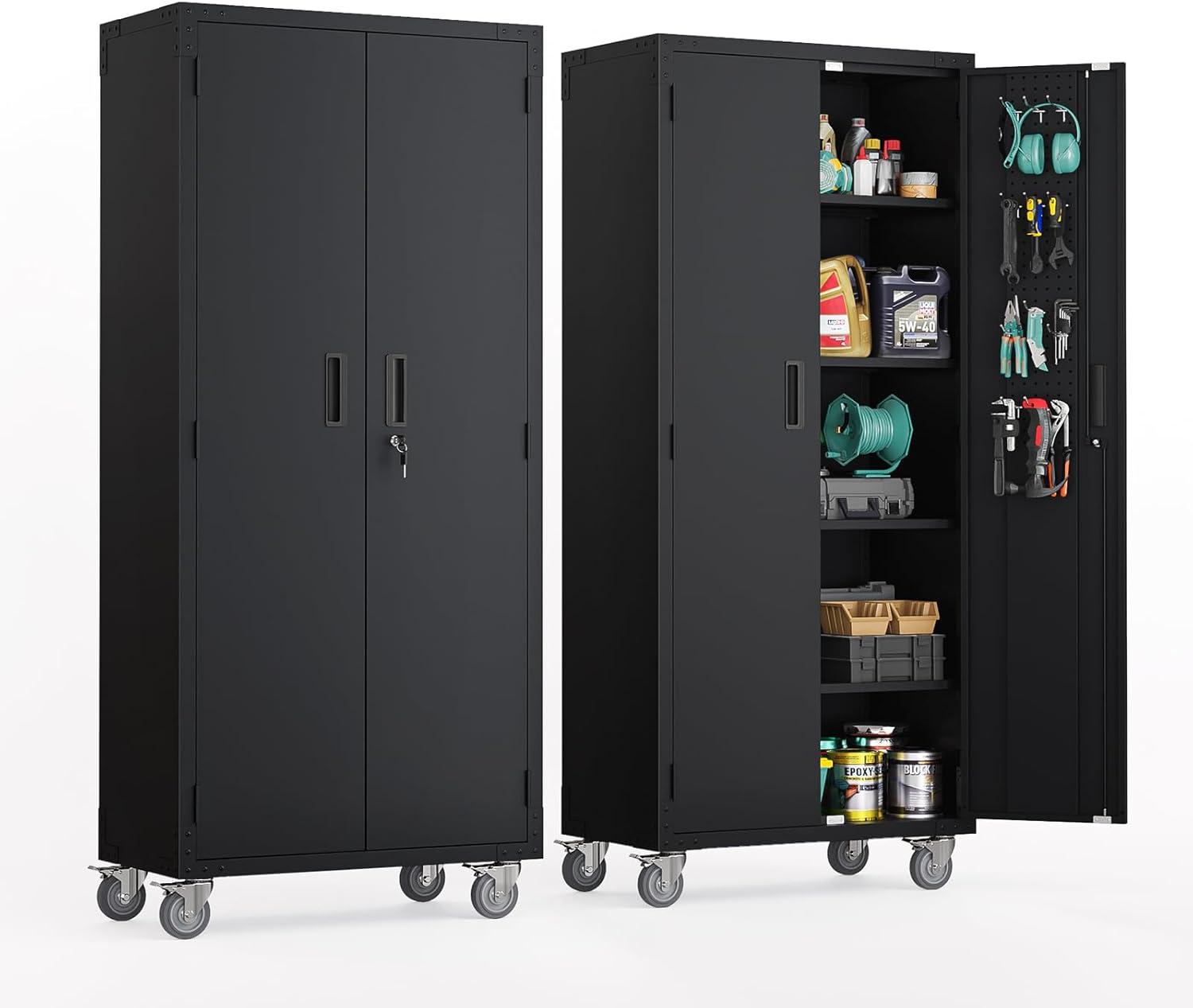 Aobabo 72 Inch Rolling Locking Storage Cabinet w/ Adjustable Shelves, Black