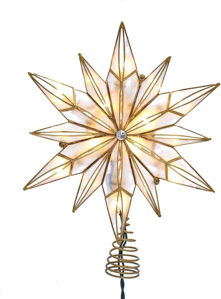 Kurt Adler 10-Light 12-Point Capiz Star and Center Gem Treetop