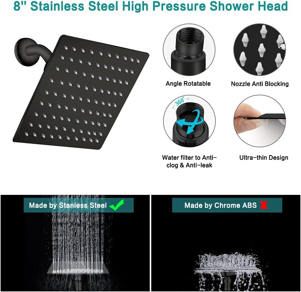 Matte Black 8-Inch Square Rain Shower Head Combo with Handheld