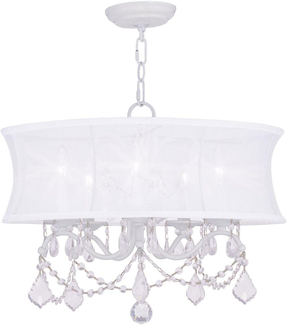 White Crystal Chandelier with Silk Shade and Scrolling Arms