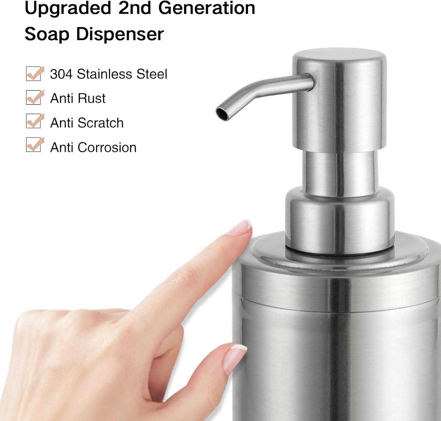 Brushed Nickel Stainless Steel Refillable Soap Dispenser - 300ml