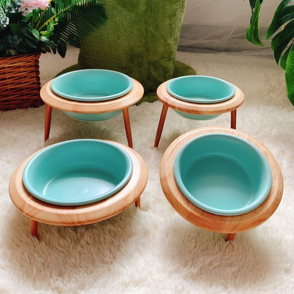 LIONWEI LIONWELI Blue Ceramic Adjustable Elevated Raised Pet Bowl with Wood Stand for Cats and Dogs No Spill Pet Food Water Feeder (3 Installation Methods for Different Height) Large