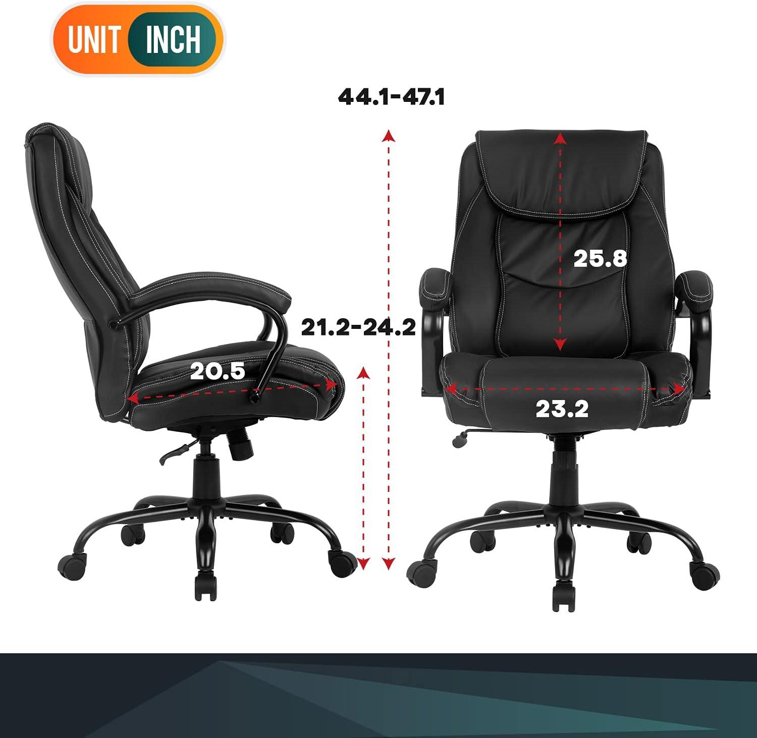 BestOffice 500lbs Wide Seat Ergonomic Office Chair, Big & Tall, PU Leather for Men, Women, Black