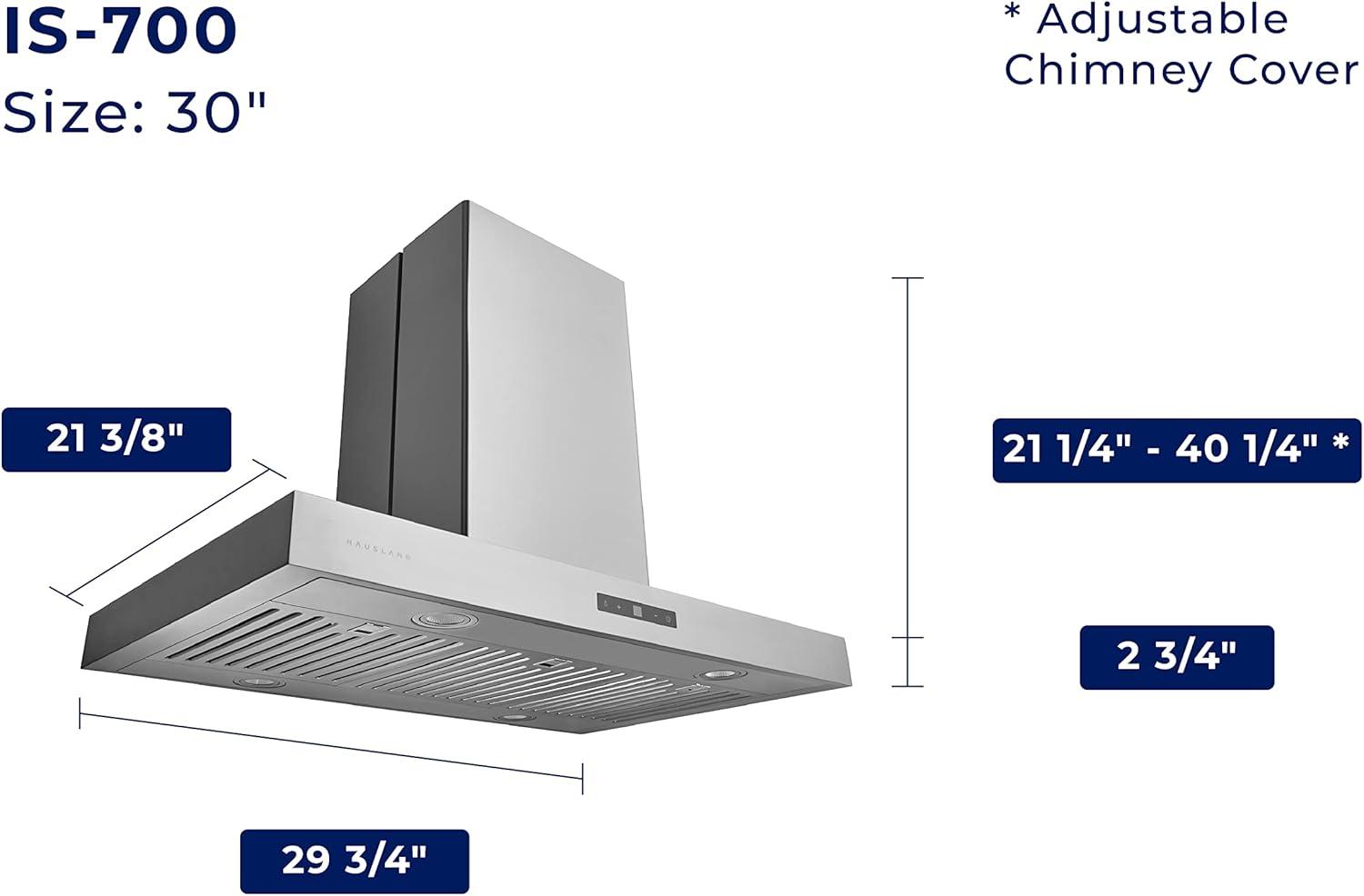 30" Stainless Steel Convertible Island Range Hood with Charcoal Filter