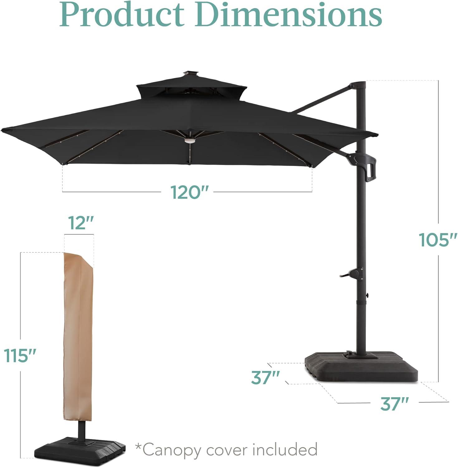 Best Choice Products 10x10ft 2-Tier Square Outdoor Solar LED Cantilever Patio Umbrella w/ Base Included - Gray