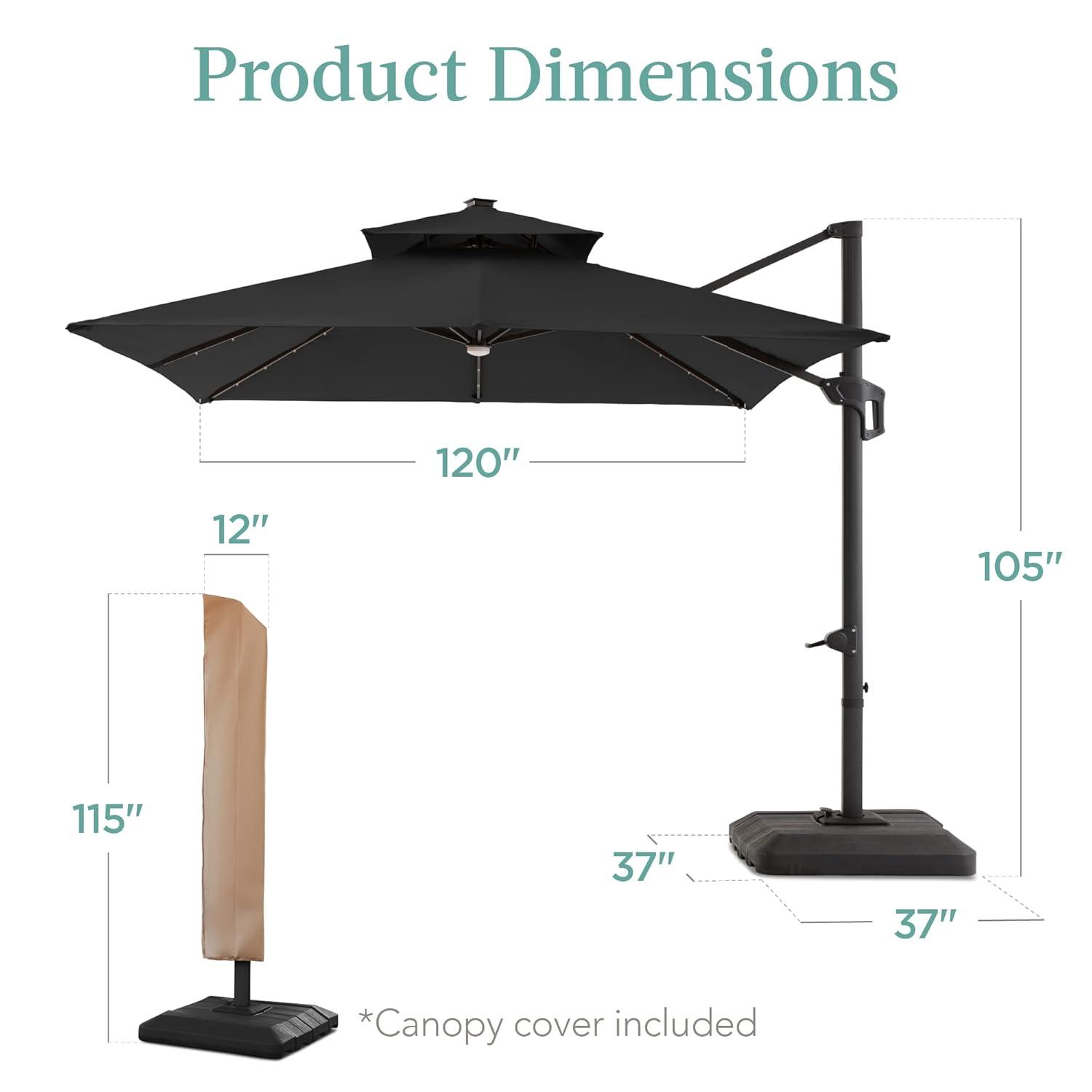 Best Choice Products 10x10ft 2-Tier Square Outdoor Solar LED Cantilever Patio Umbrella w/ Base Included - Gray
