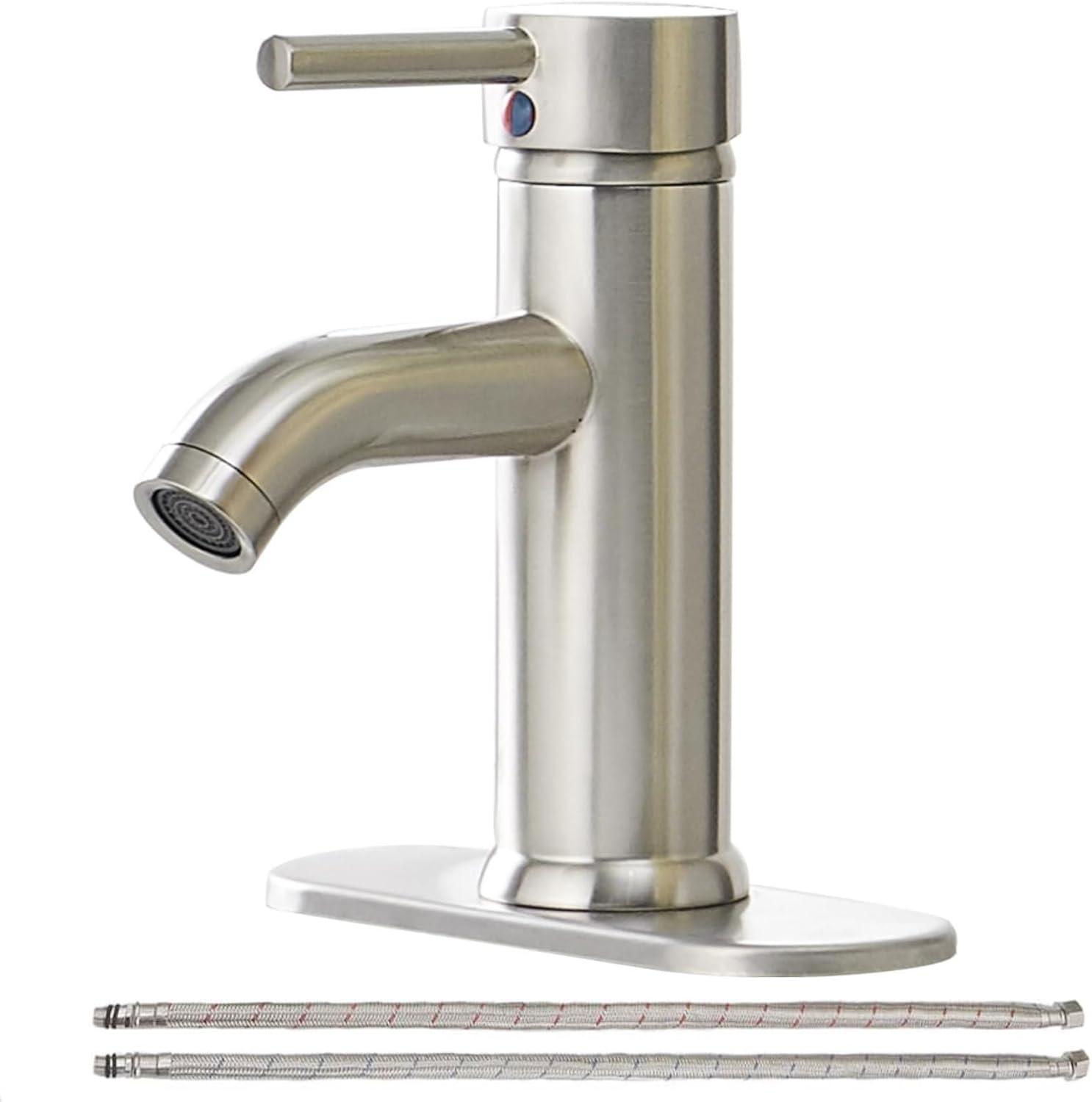 Brushed Nickel Bathroom Faucet Single Hole Single Handle Lavatory Basin Bath Sink Vanity Faucet Deck Mount Modern Brass Commercial Stainless Steel