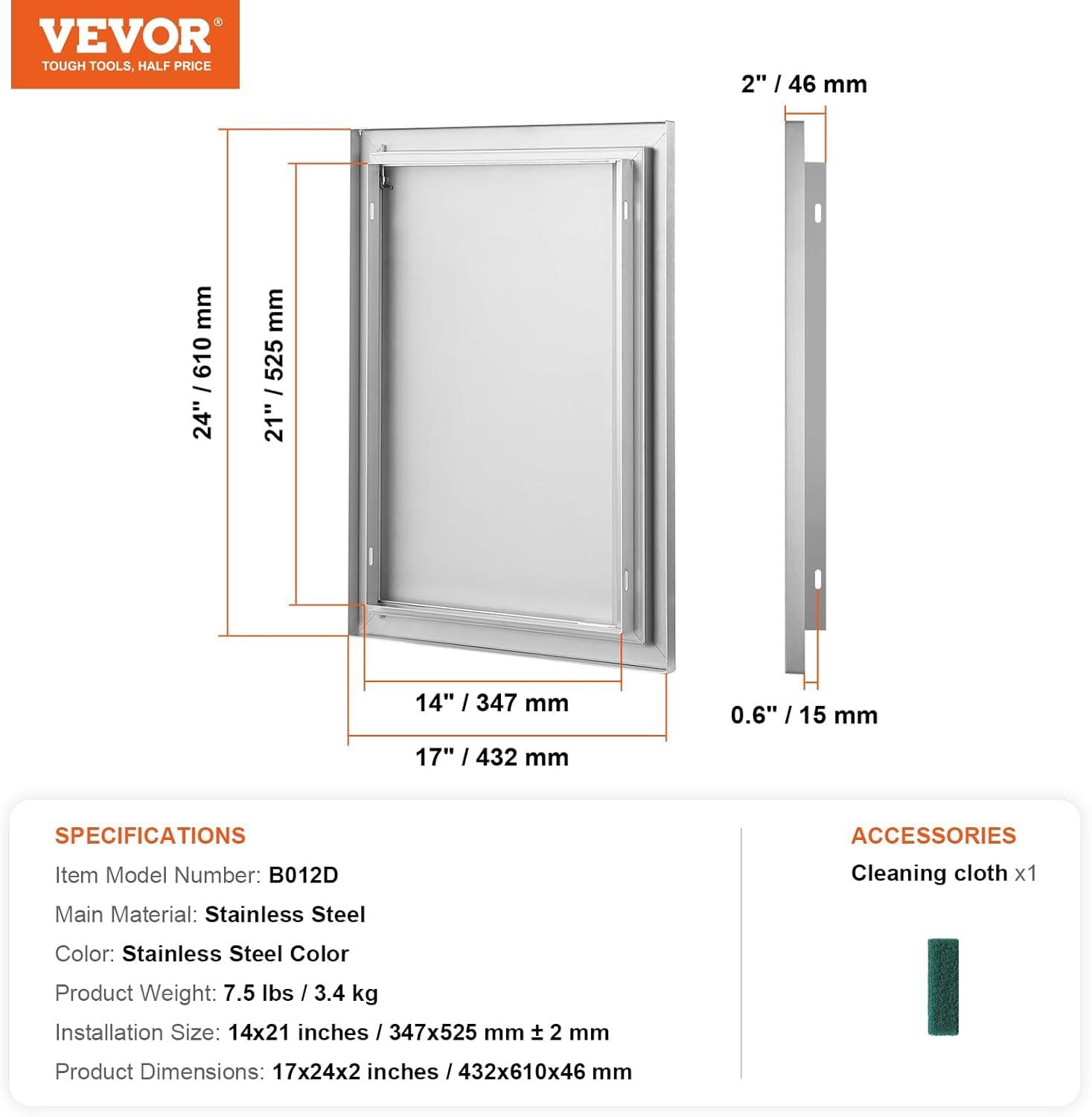 Stainless Steel 17x24 Inch Outdoor Kitchen Access Door