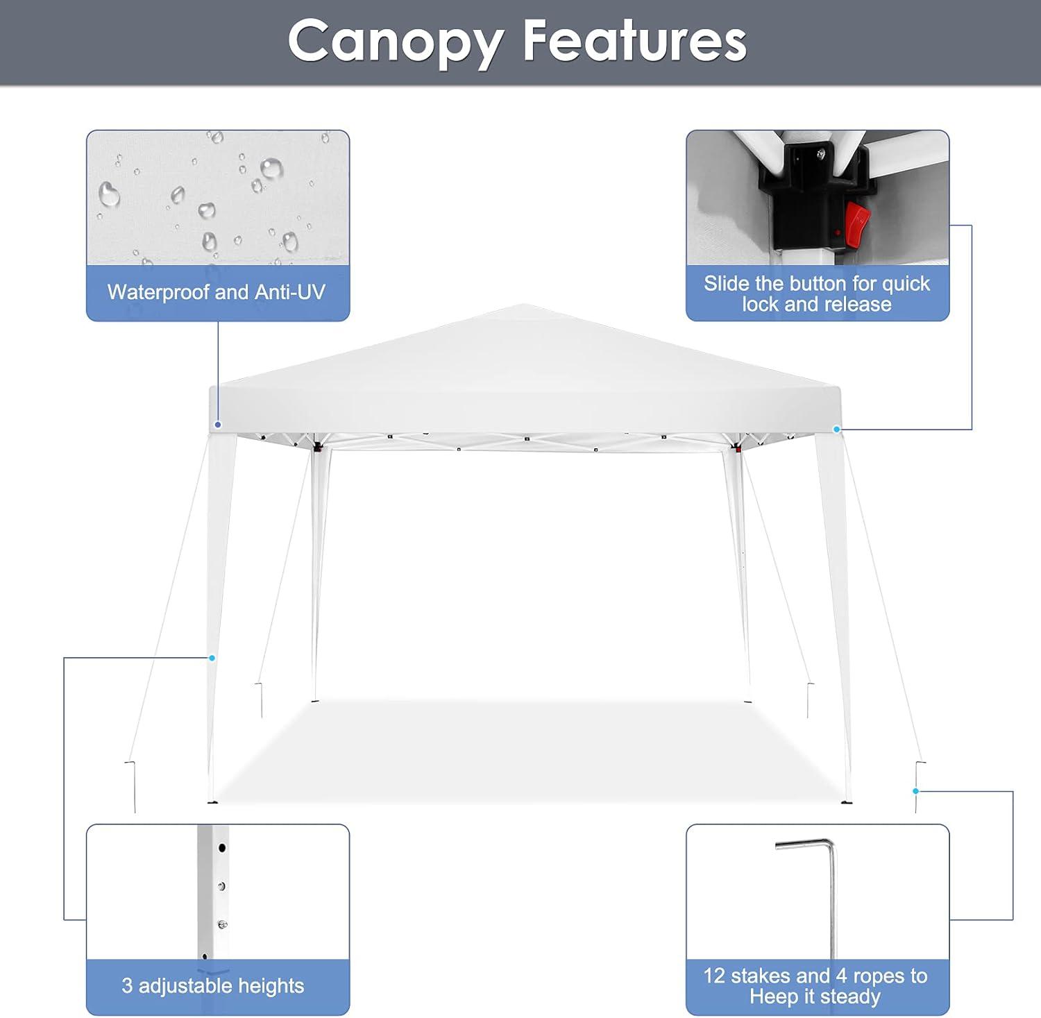 HOTEEL Canopy 10x10 Waterproof Pop up Canopy Tent with 4 Sidewalls Outdoor Event Shelter Tent for Parties Sun Shade Party Commercial Canopy with Air Vent & Carry Bag,White