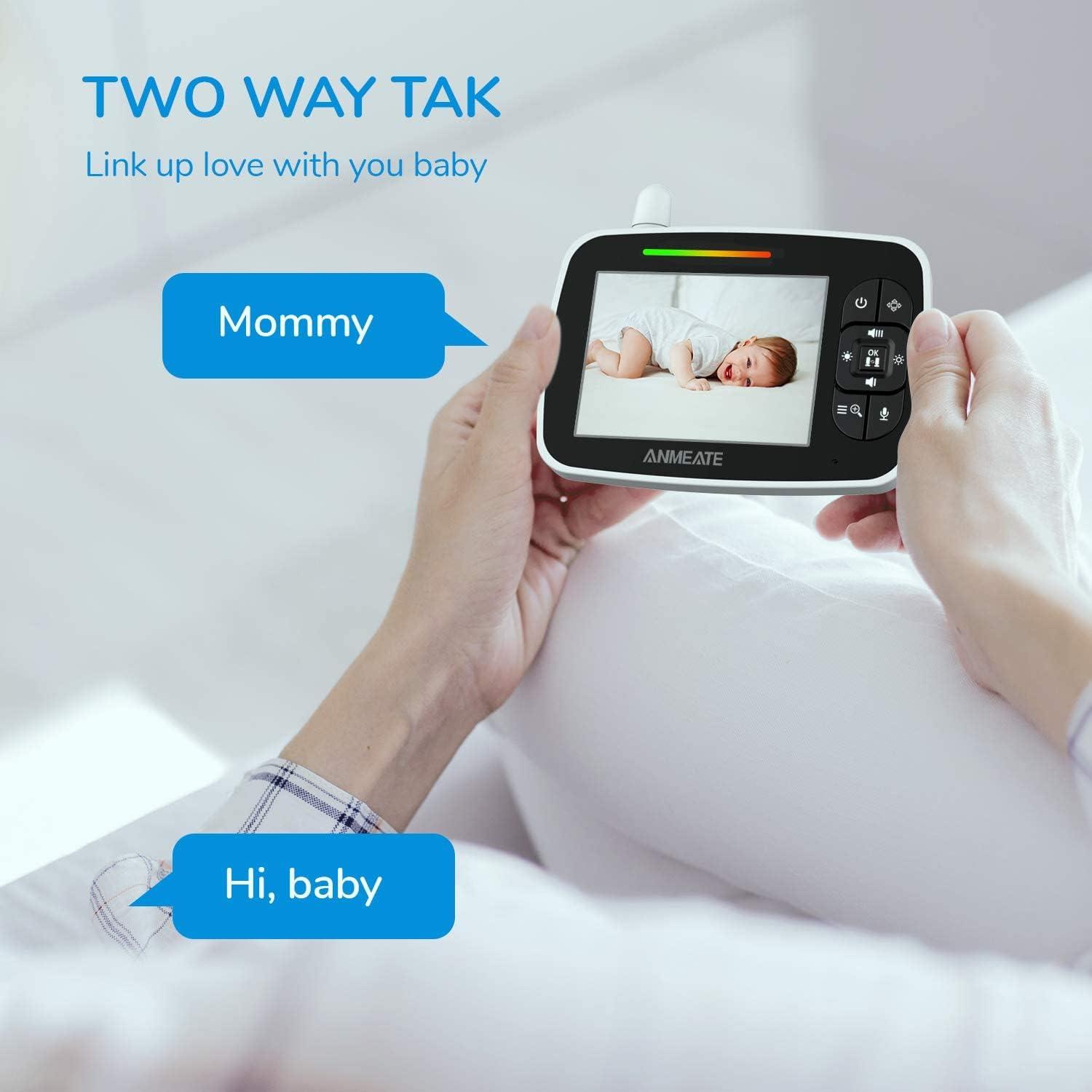 ANMEATE White Wireless Baby Monitor with Night Vision and Talk Back