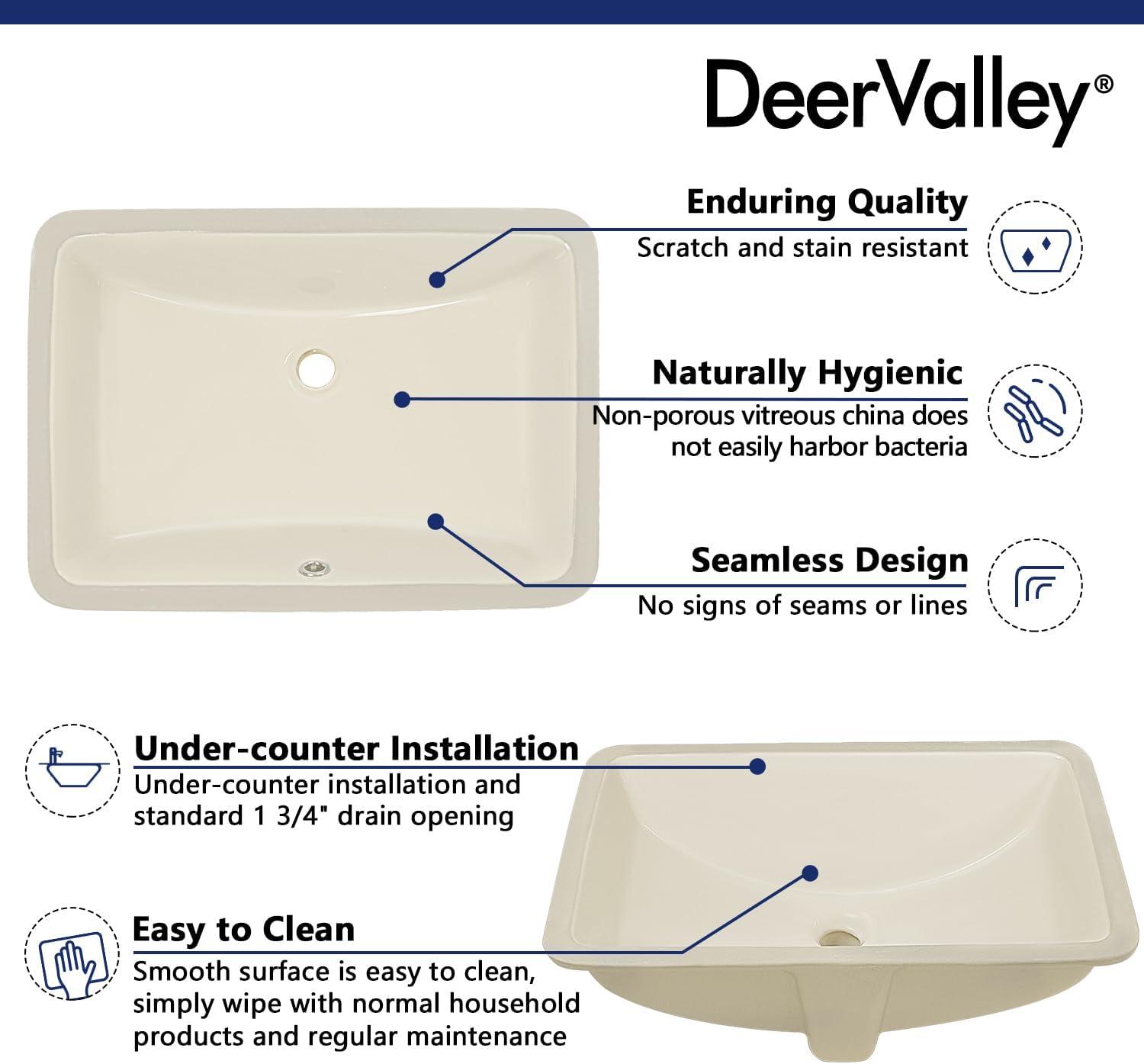 DeerValley Ally 21" x 15'' Undermount Bathroom Sink, Rectangular Bathroom Sink with Overflow