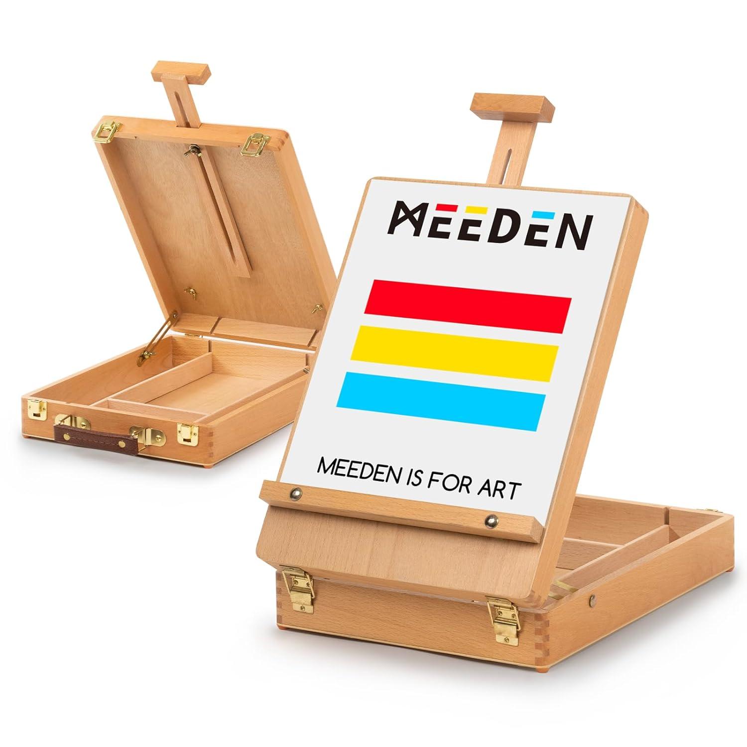 MEEDEN Tabletop Easel, Solid Beech Wood Table Top Art Easels for Painting Canvas, Sketchbox Easel, Adjustable Desktop Easel, Table Easel for Painting