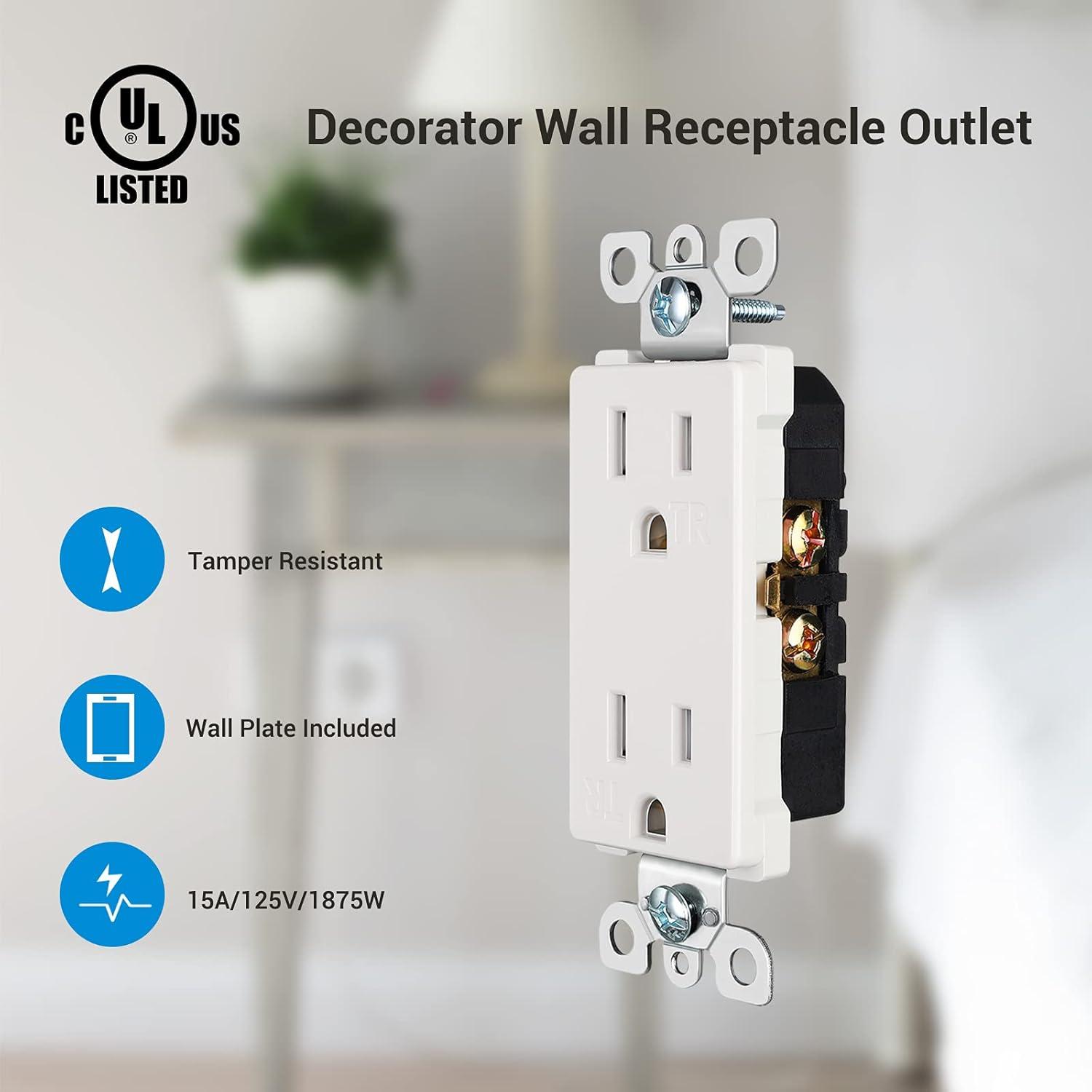 White Tamper Resistant Duplex Outlet with Wall Plate, 15A, 20-Pack