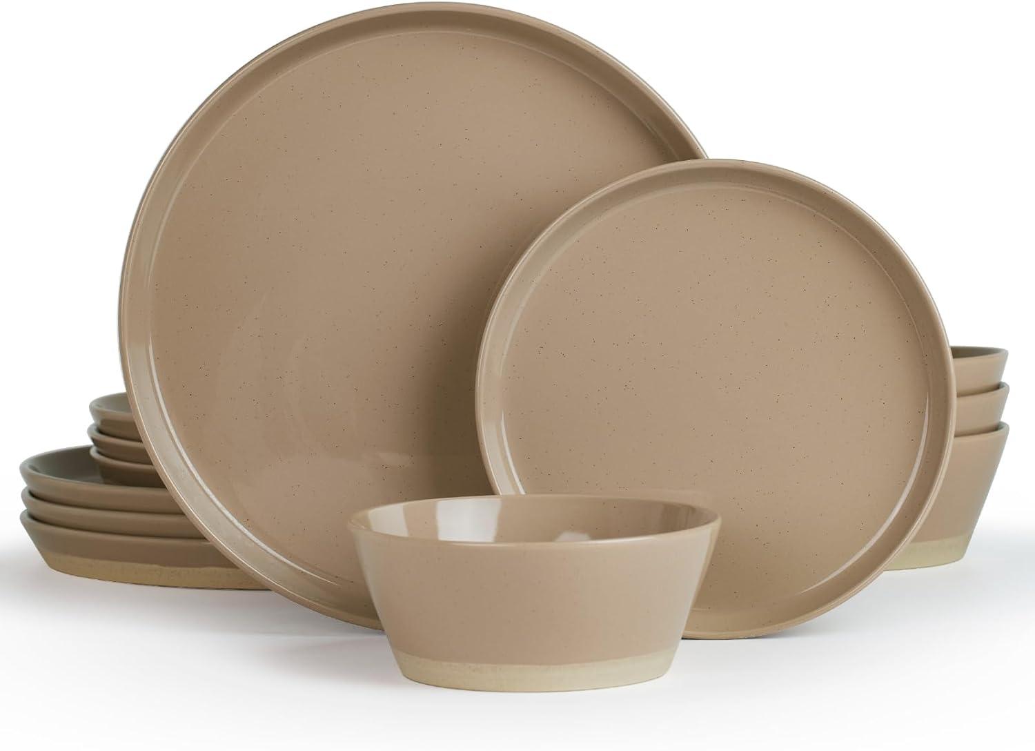 Cinnamon Brown Ceramic 12-Piece Round Dinnerware Set