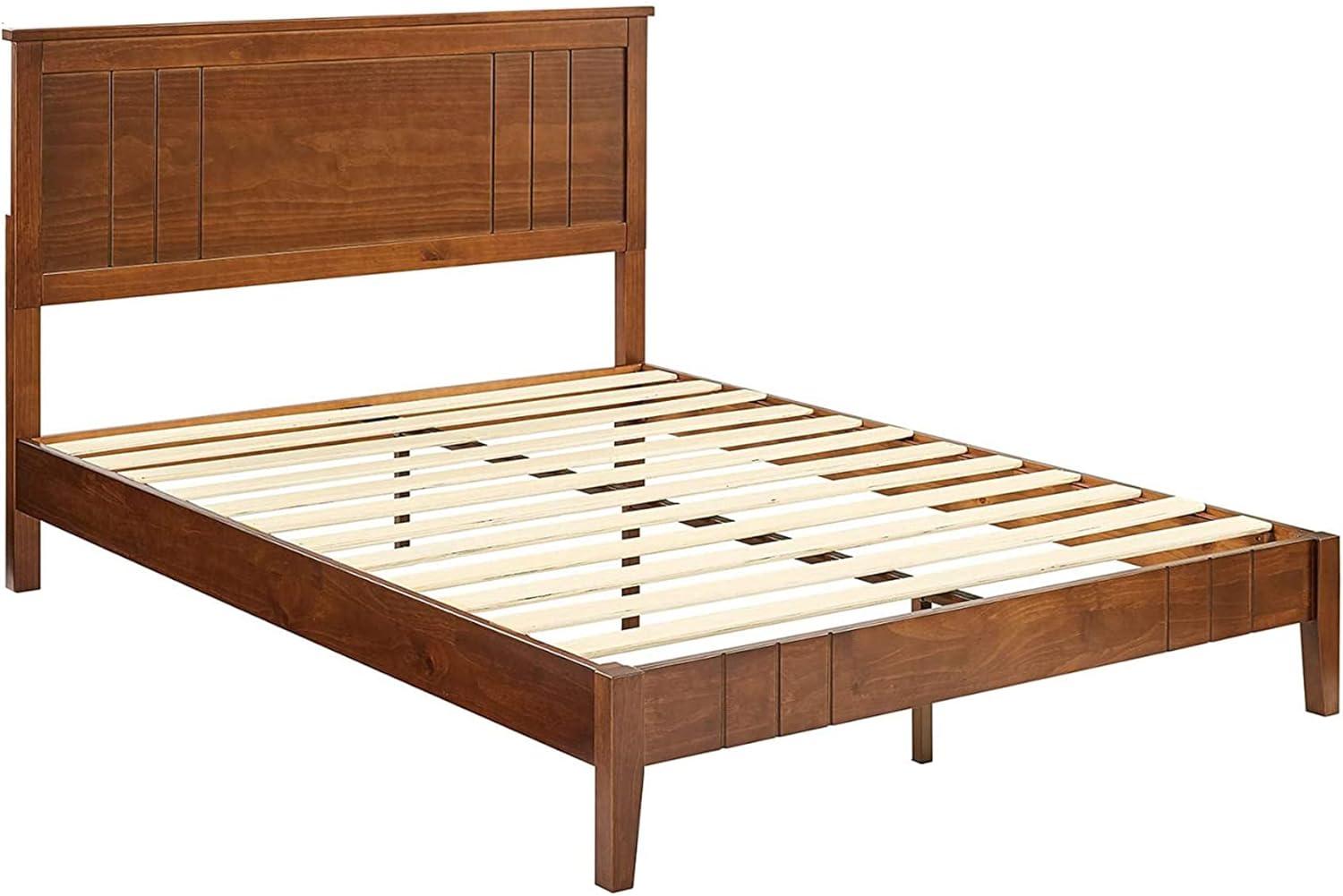 MUSEHOMEINC BF1007WK 12 Inch Tall Easy Assembly Solid Pinewood Mid Century Platform Bed with Headboard and Slat Supports, No Box Spring Needed, King