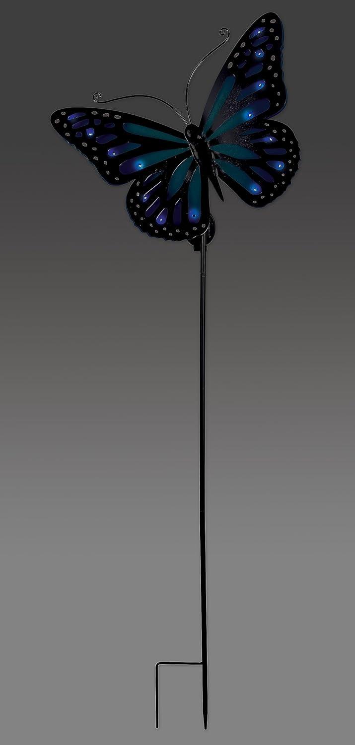 Blue and Black Metal Butterfly Solar Garden Stake with LED Lights