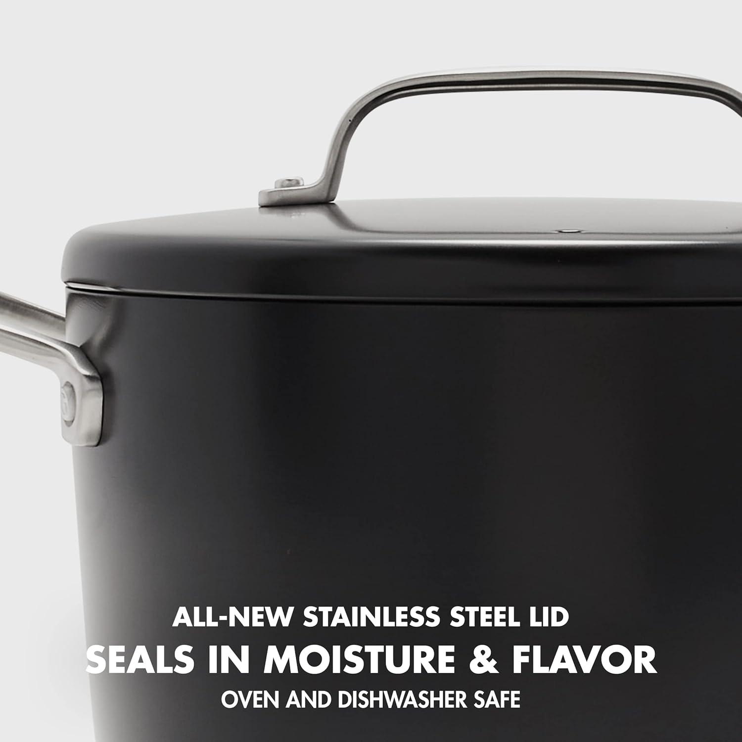 8QT Black Ceramic Nonstick Stock Pot with Stainless Steel Lid