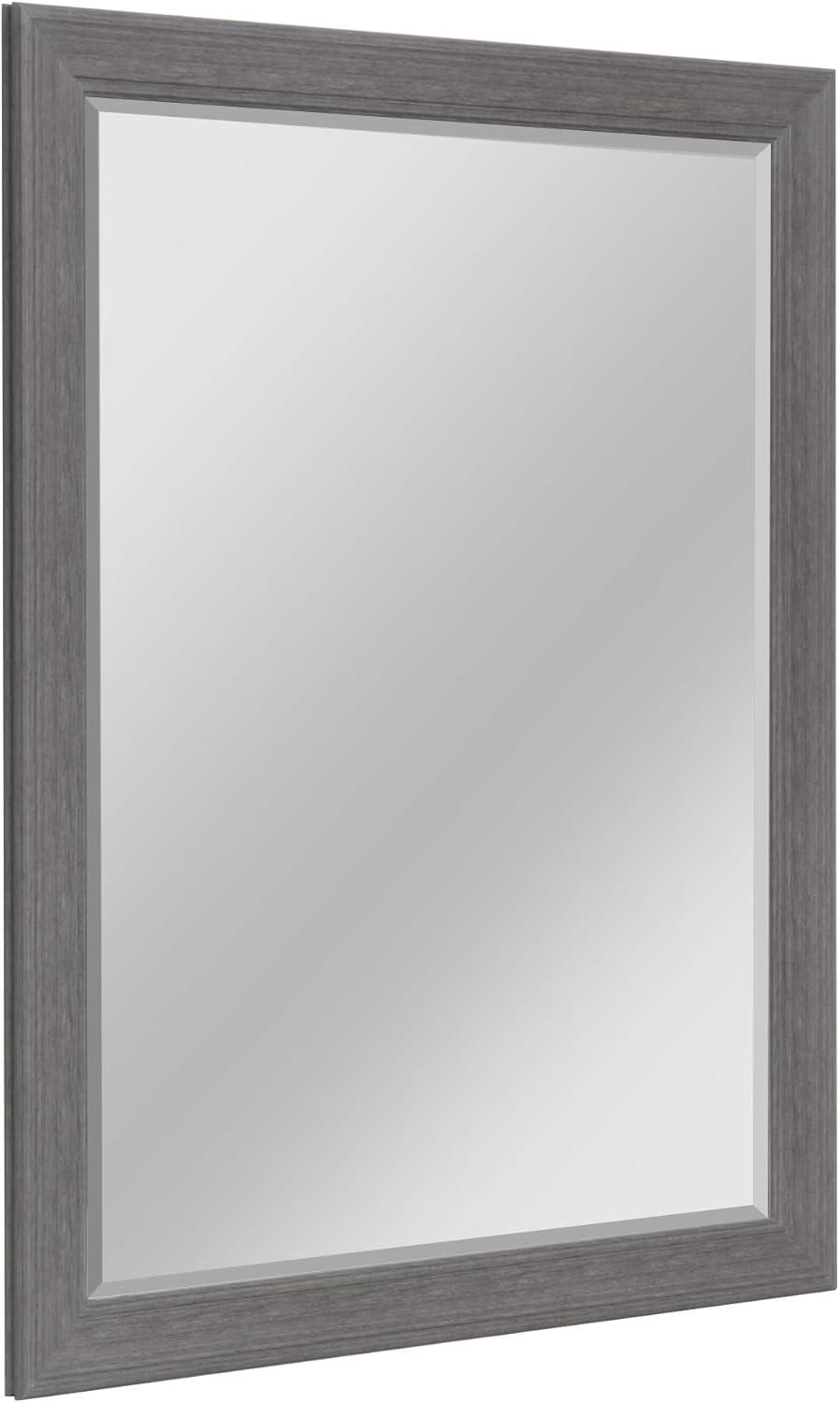 Head West 35.5 x 45.5 Gray Textured Woodgrain Beveled Edge Framed Mirror