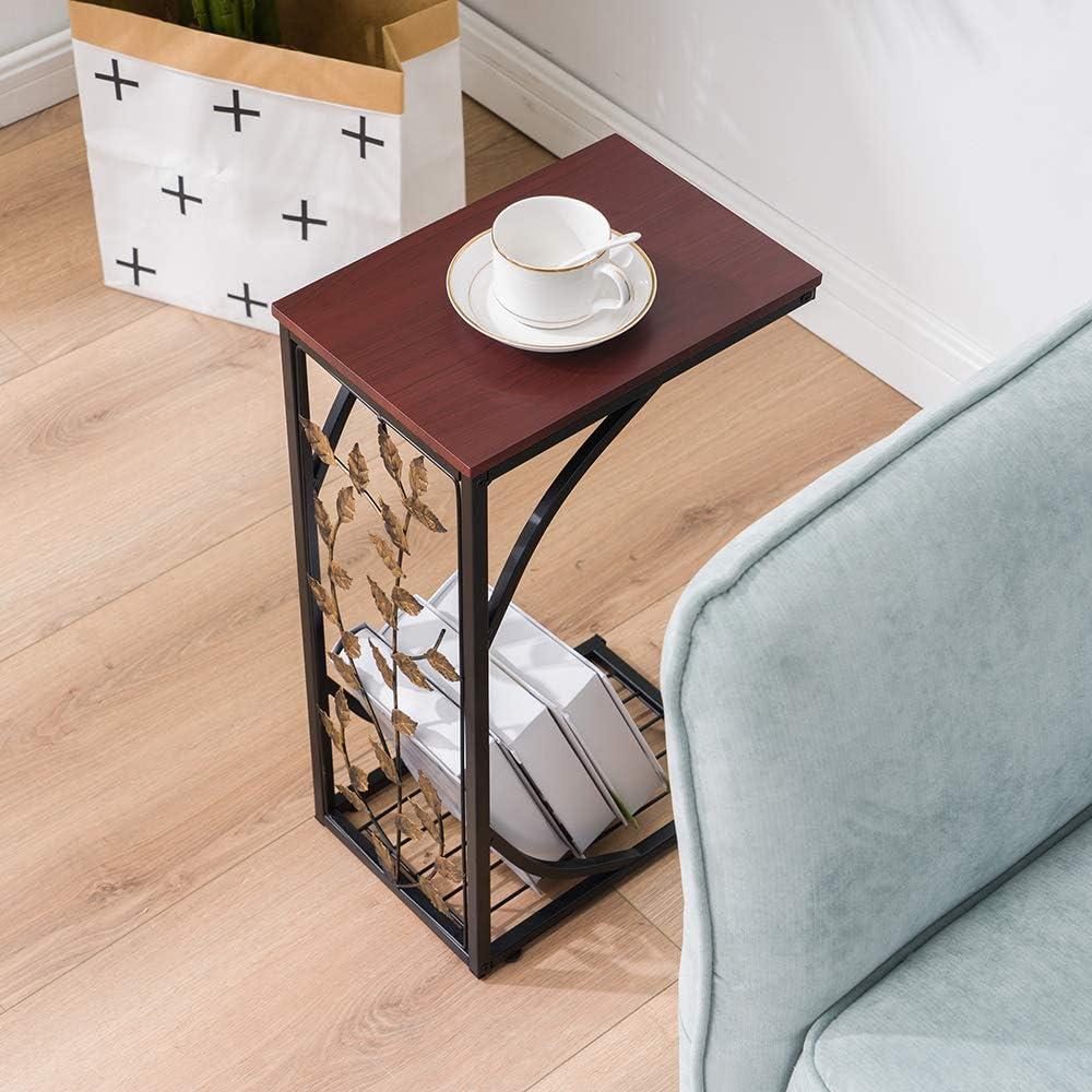 Vasitelan Snack Side Table, C Shaped End Table for Sofa Couch and Bed (Style 4)