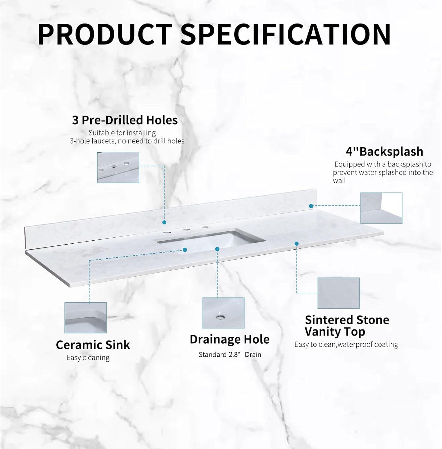 60 in. White Engineered Stone Vanity Top with Undermount Sink