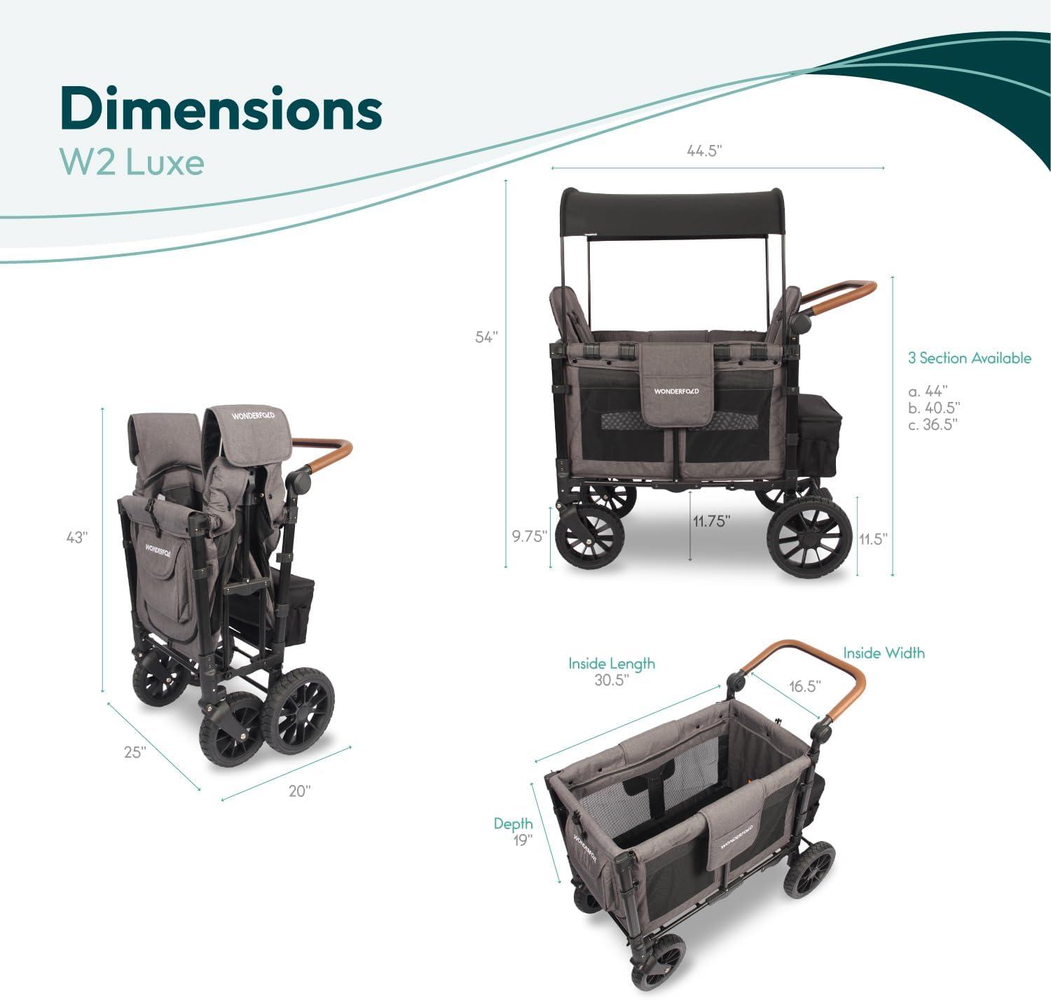 Wonderfold W2 Luxe Charcoal Gray Double Kids Stroller Wagon