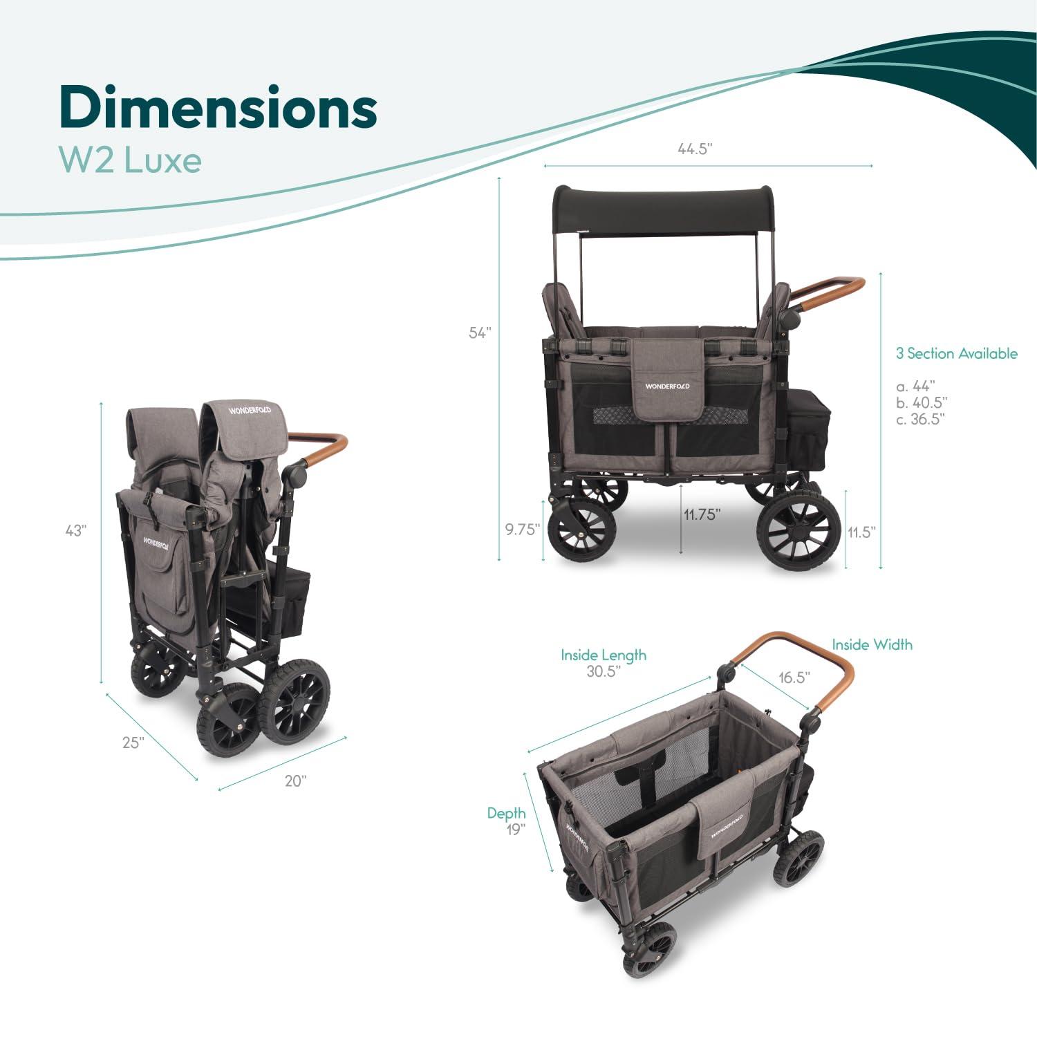 Wonderfold W2 Luxe Charcoal Gray Double Kids Stroller Wagon