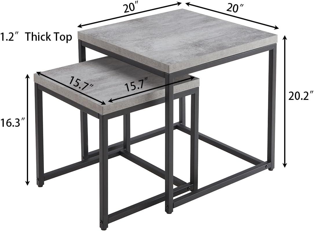 Censi Nesting Coffee Table, Industrial, Wood and Metal, Gray (Set of 2) End Table