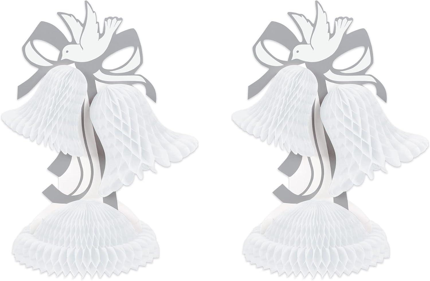 Beistle 2 Piece Honeycomb Tissue Bell Centerpieces For Wedding Decorations, Bridal Shower Décor, Anniversary Party Supplies