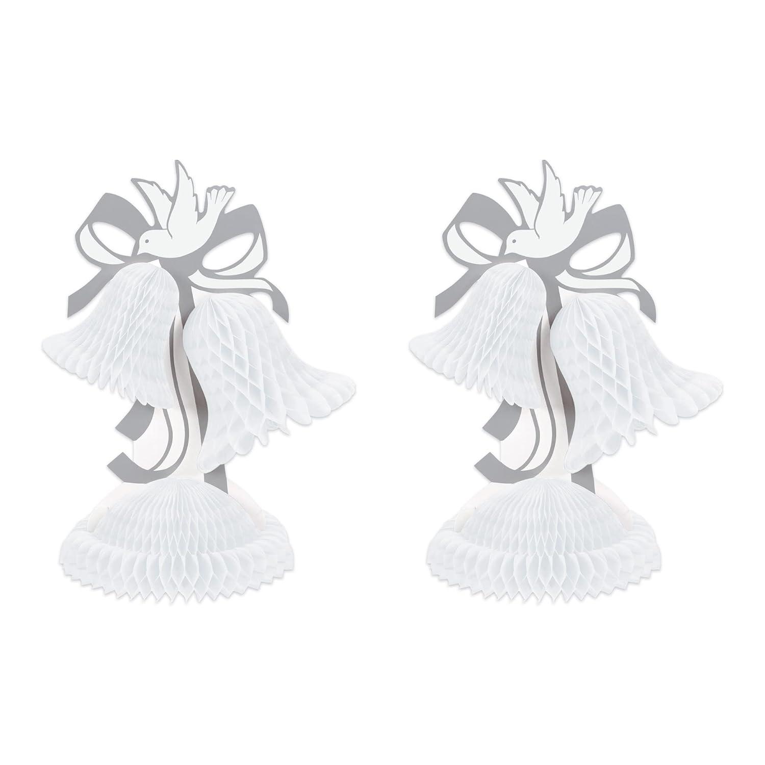 Beistle 2 Piece Honeycomb Tissue Bell Centerpieces For Wedding Decorations, Bridal Shower Décor, Anniversary Party Supplies