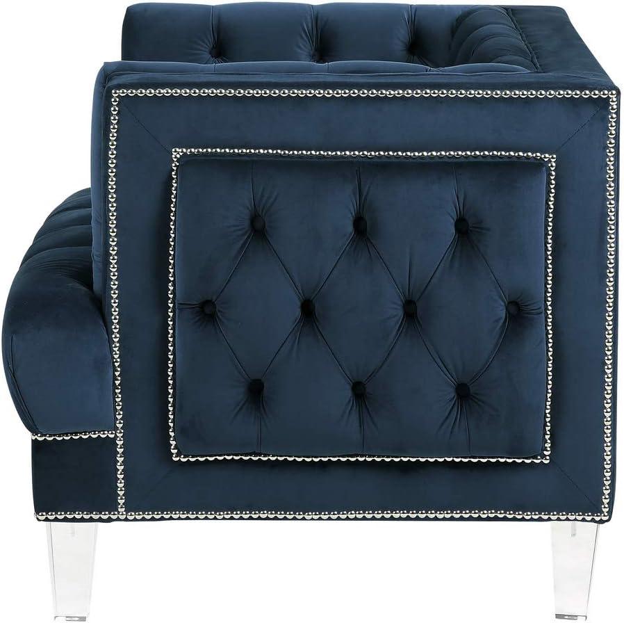 41" Ansario Chair Blue Velvet - Acme Furniture: Acrylic Legs, Nail-Head Trim, Tufted Square Back