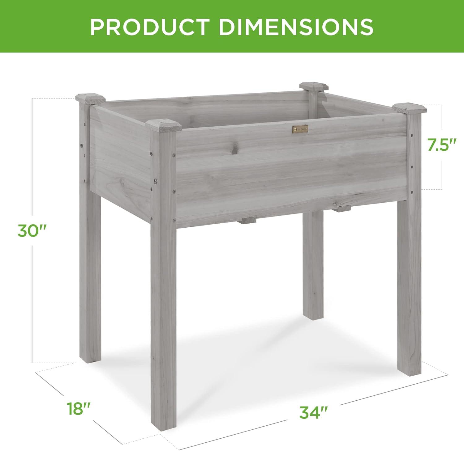 Gray Fir Wood Raised Garden Bed with Bed Liner, 34" x 18" x 30"