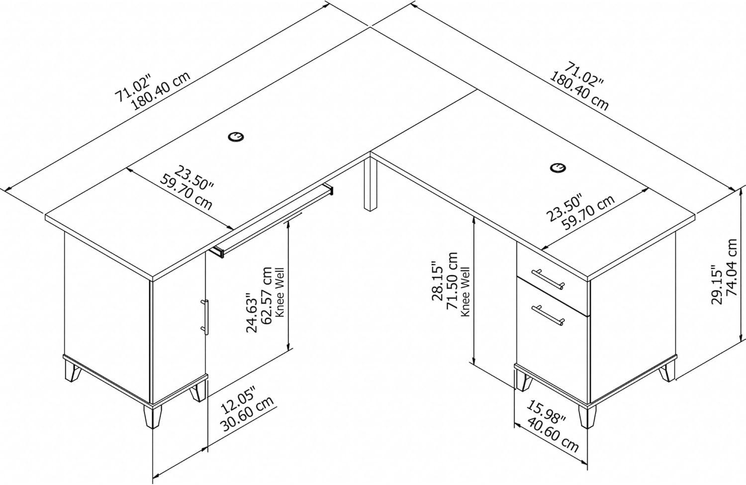 Bush Furniture Somerset 72" L Shaped Desk with Storage, Ash Gray