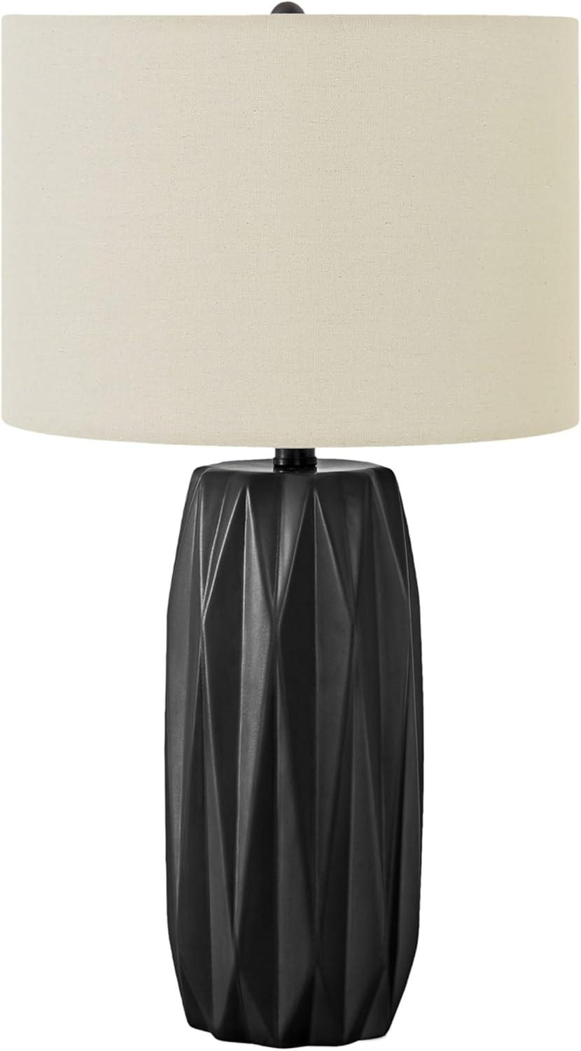 Benjara Table Lamp, 25 Inch Black Textured Ceramic Base, Ivory Fabric Shade